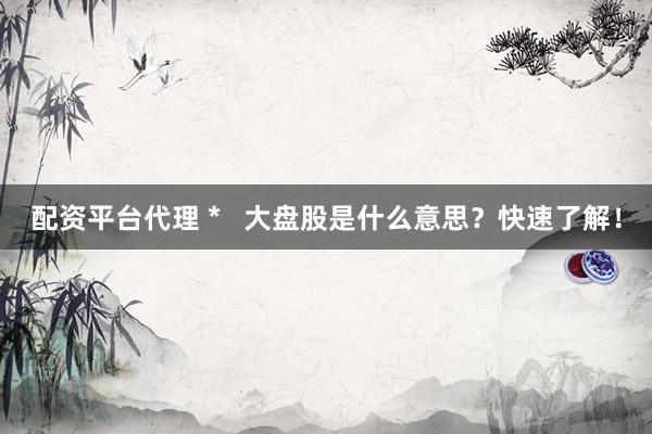 配资平台代理 *   大盘股是什么意思？快速了解！