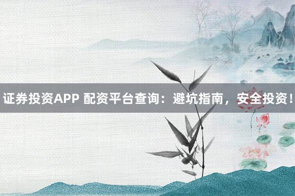 证券投资APP 配资平台查询：避坑指南，安全投资！