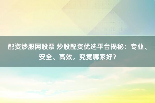配资炒股网股票 炒股配资优选平台揭秘：专业、安全、高效，究竟哪家好？
