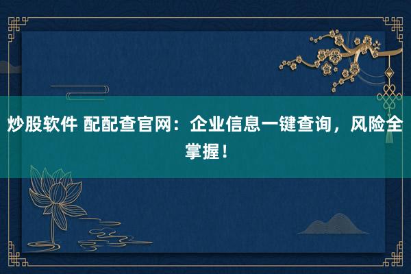 炒股软件 配配查官网：企业信息一键查询，风险全掌握！