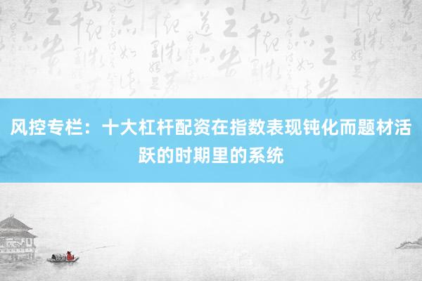 风控专栏：十大杠杆配资在指数表现钝化而题材活跃的时期里的系统