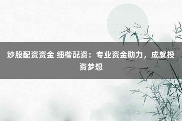 炒股配资资金 细楷配资:专业资金助力,成就投资梦想