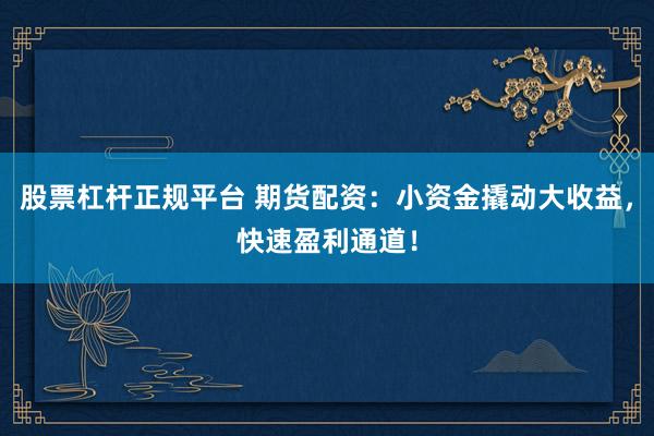 股票杠杆正规平台 期货配资：小资金撬动大收益，快速盈利通道！