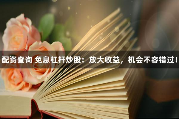 配资查询 免息杠杆炒股:放大收益,机会不容错过!